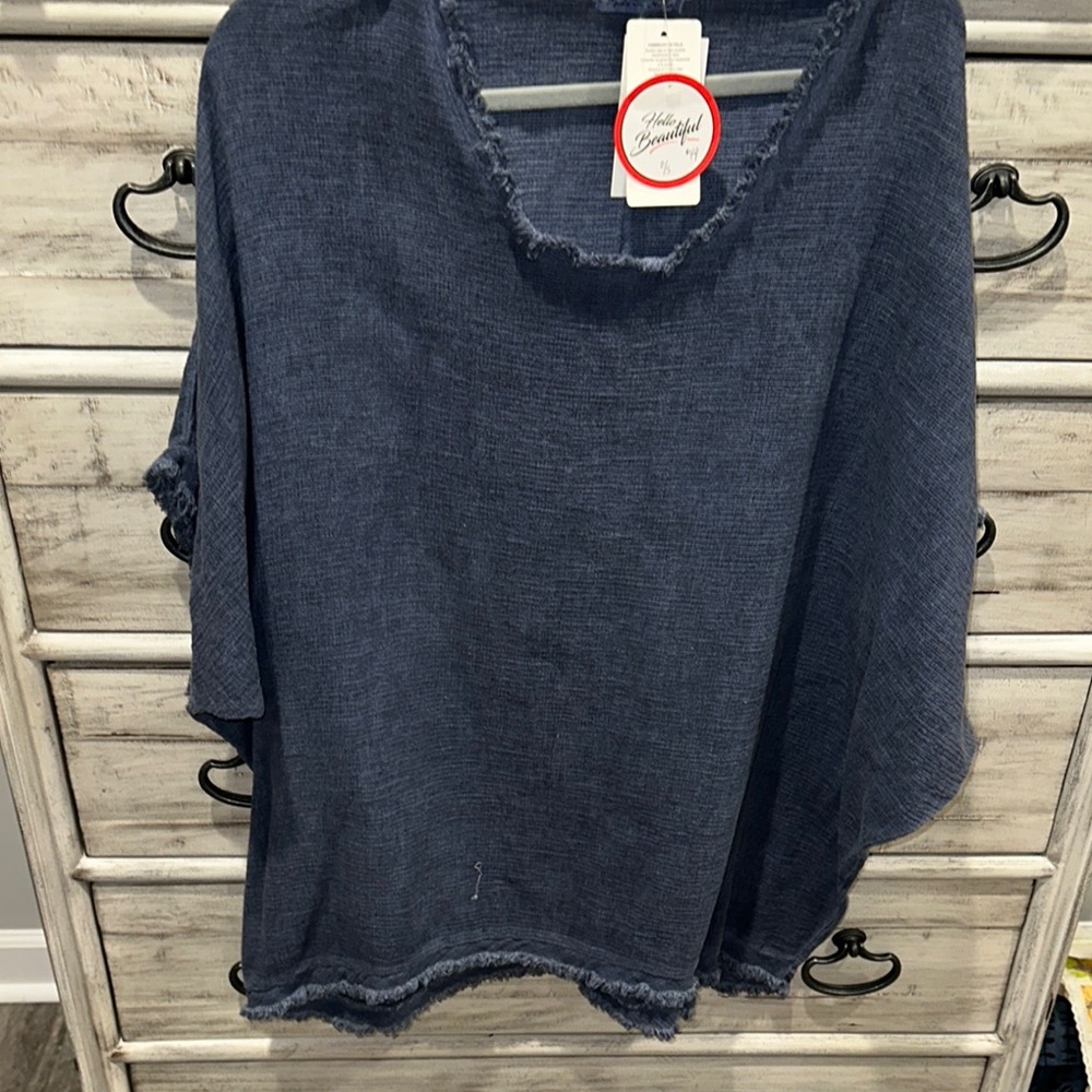Blue Boxy Short Sleeve Blouse